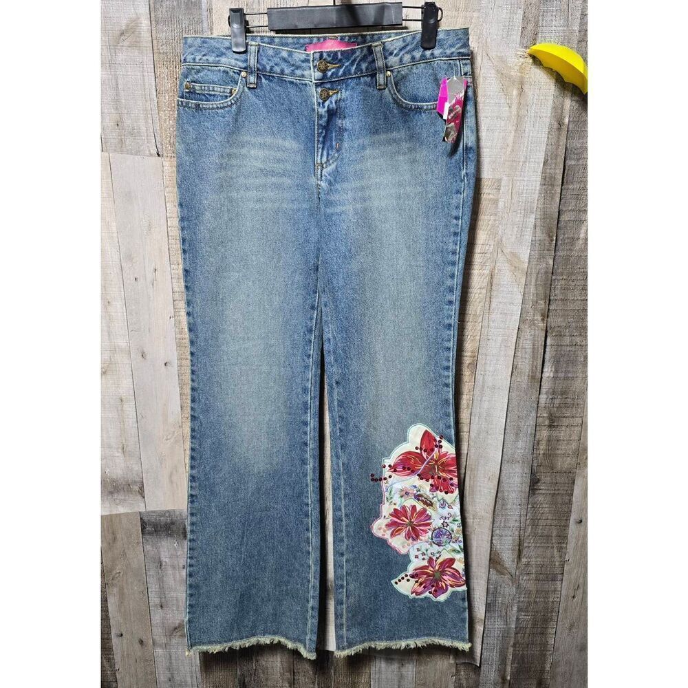 Thalia Sodi Vintage Y2K Deadstock Floral Embroidered Sequin Flare Jeans NWT 7/8